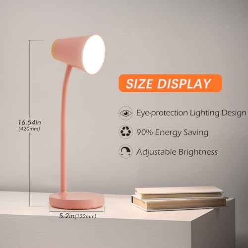 Image of EJIAXIN Desk Lamps for Home Office - Small LED Desk Lamp Touch Dimmable Reading Light for College Dorm Room - Adjustable Flexible Gooseneck Table Lamp for Bedside Bedroom Nightstand Pink