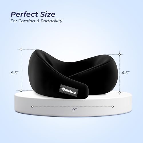 Image of Billebon Gel Infused Memory Foam Neck Pillow with Case, Travel Pillow with Adjustable Velcro Straps, Neck Pillow for Travelling & Flight Travel, Ergonomic Support for Comfort & Pain Relief (Black)