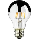 Sunlite 80497 LED A19 Edison Half Chrome Globe Light Bulb, 6 Watts (40W Equivalent), 540 Lumens, Standard E26 Base, Dimmable, Decorative Silver Bowl, Filament, Anti-Glare 1 Pack, 2200K Amber