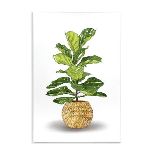 Potted House Plant Botanical, 13 x 19 Inch Mounted Print on Wall Plaque