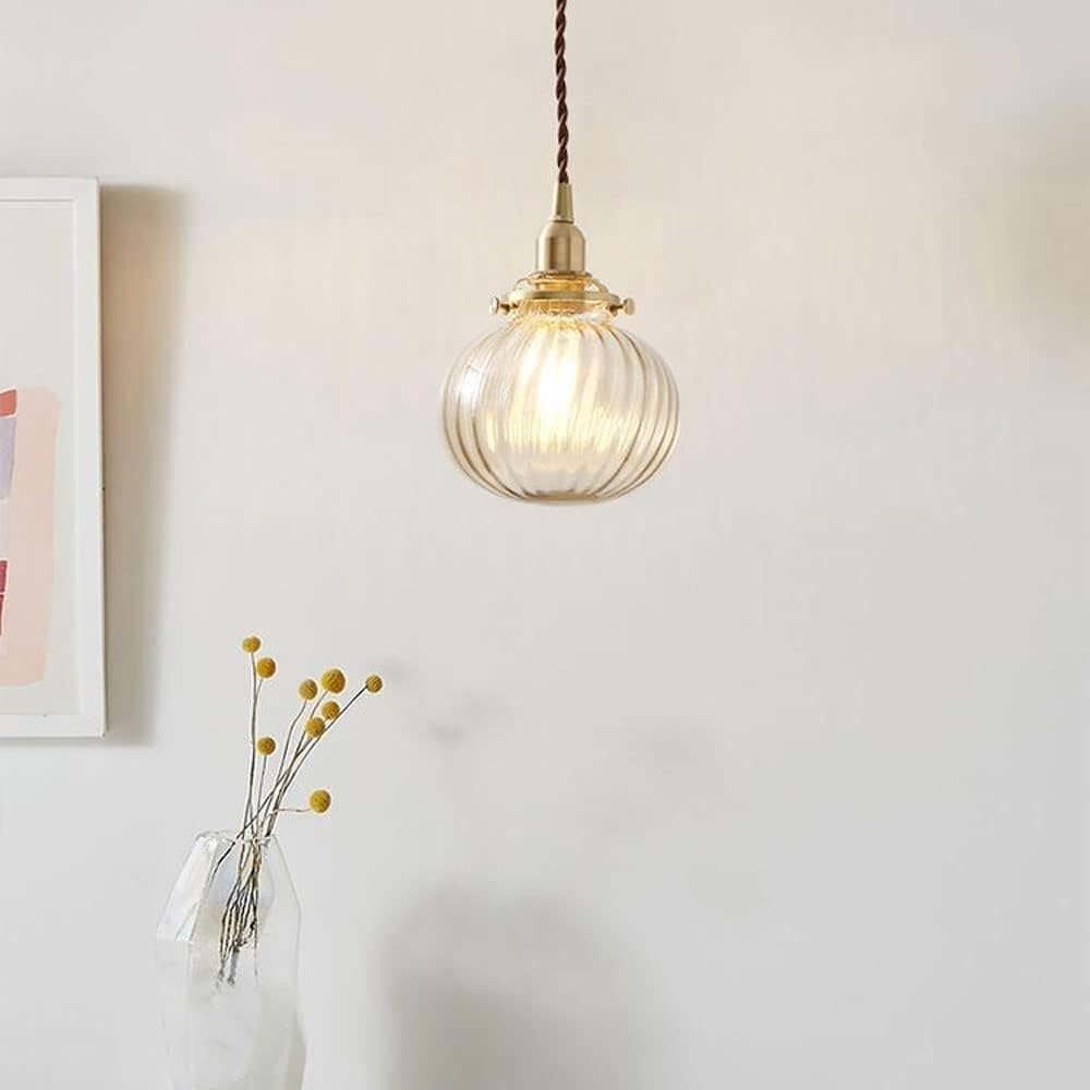 Light Globe Shade Nordic Modern Island Light Ribbed Glass Single Clear Glass Hanging Lamp Large Chandelier for Bedroom Dining Room Hallway Coffee Shop Kitchen Sink T-256