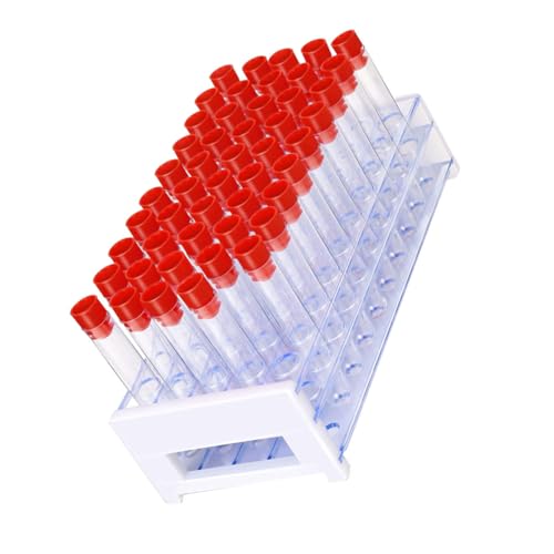 ASAKKURA 51個 プラスチック試験管 入り 耐熱透明試験管 蓋付き密封プ 多機能収納ラック付き 実験 教育用 管理便利