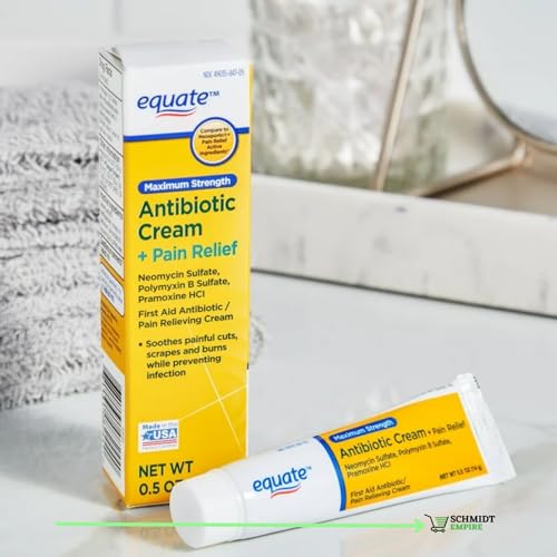 Equate Maximum Strength Antibiotic Cream + Pain Relief, 0.5 oz + 1 Card Protector SchmiidtEmpire + Sticker (Pack of 2)