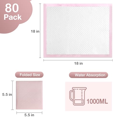 80 Count Disposable Baby Changing Pads, 18”x18” Pink – Super Absorbent Leakproof Quick-Drying, Soft Skin-Friendly Disposable Underpads for Infants, Mess-Free Diaper Changes at Home or On-The-Go - Image 3