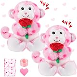 Shappy 2 Sets Valentines Day Plush Stuffed Monkey, Cute Stuffed Heart Monkey Animal Toys, Valentine's Day Wedding Gifts Plush for Kids Girls Couple Mom Girlfriend, As Shown in the Picture
