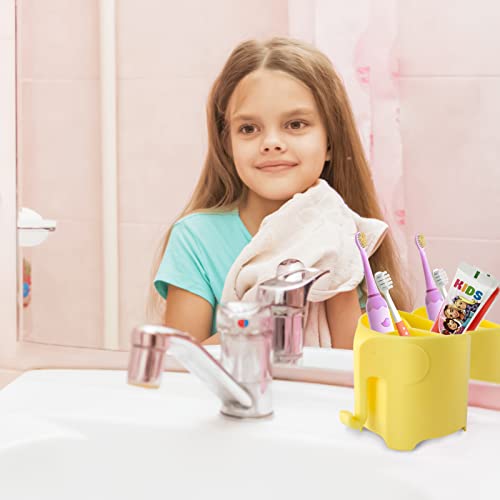 Ryanlemon Elephant Toothbrush Holder For Kids, Suction Cup Electric Toothbrush And Toothpaste Holder For Toddler, Easy Clean 3 Slots With Hanging Towels Or Bath Ball For Bathroom Vanity,Sink(Yellow) #TOP4