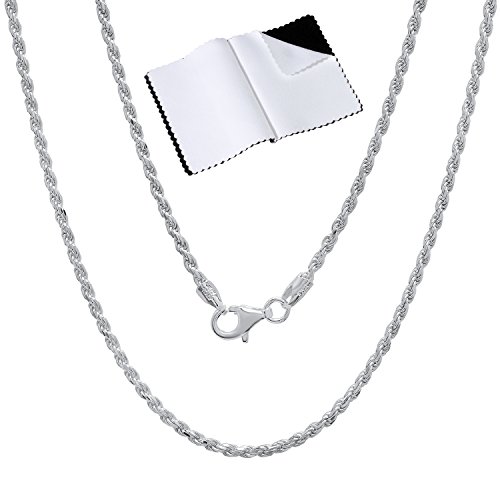 2Mm .925 Sterling Silver Diamond-Cut Twisted Rope Choker Chain Necklace, 16 Inches #TOP10