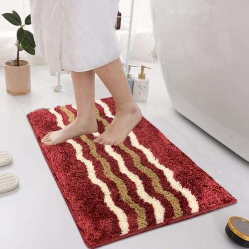 Image of Luxe Home Bath Mat Belgium - 38x58 cm - Bathroom Mat - Cherry - Super Soft Microfiber, Anti Slip Backing, Washable - Perfect for Home, Bedroom, Kitchen