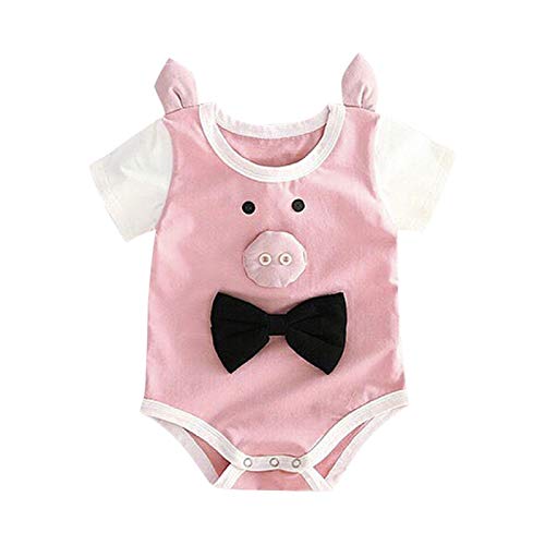 Mono de verano para bebé, mono de manga corta de dibujos animados, material de algodón puro agradable a la piel y cómodo, fácil de usar y lavar para el bebé(73-Cerdo rosa)
