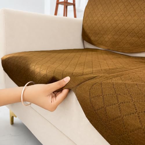 Image of Homerz Premium 'Surya Series' Sofa Cover | Stylish Sofa Protector | Net Fabric | Anti-Stain & Washable Slip Cover Exact Size Antislip (New Jerry Brown, 5 (3+1+1) Seater, Seat Cover with Backrest)
