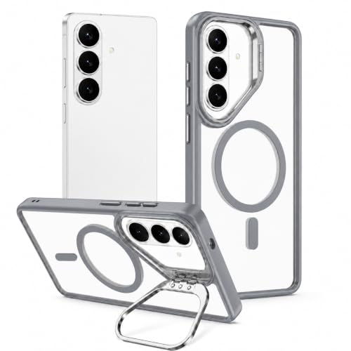Image of MagPro ClearBack Case with Stand for Samsung Galaxy S24 Anti Yellow, Strong MagSafe Compatible Cover, Shockproof Armor, Scratch Resistant Polycarbonate Hard Back with Soft TPU Bumper Grey