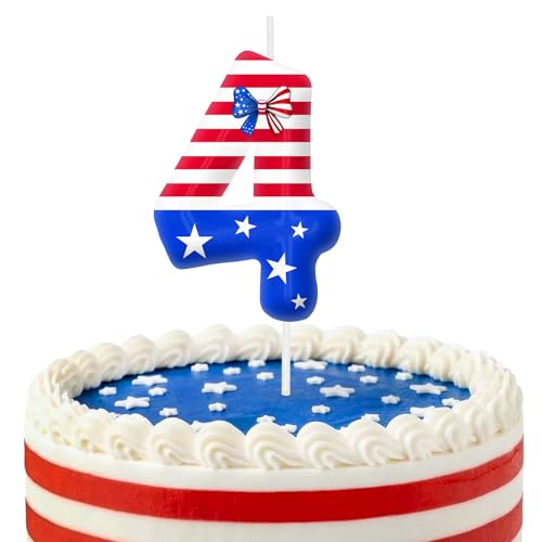 Stars and Stripes Birthday Candles, Number Candles for Cake Topper, Boy Girl Celebration Birthday Decorations, Red White Blue Star Flag Independence Cake Decorations, July of 4th Party Decorations 4