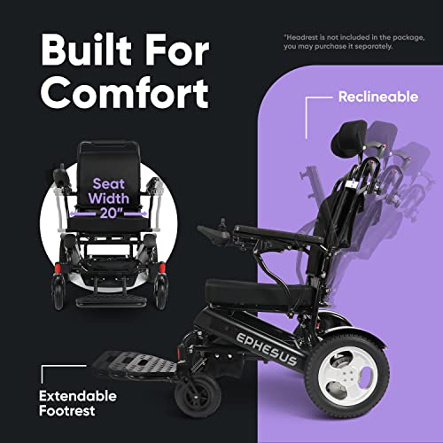 Ephesus E9 Folding Electric Wheelchair For Adults With 15.5 Miles Long Range, Reclining Seat And Removable Battery (Jet Black) #TOP4