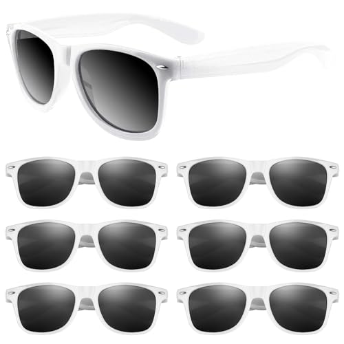 ASTARON Gafas de Sol a Granel, Paquete de 6 Gafas de Sol Blancas para Fiestas de Verano en la Piscina, Gran Regalo para la Piscina, Bolsa de Regalos para Cumpleaños