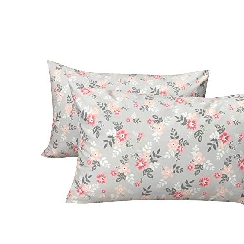 Floral Pillowcases (Pack of 2) Reversible Flower Pillow Shams for Gilrs-100% Cotton Standard Pillow Covers with Envelope Closure End,20