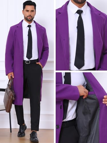 Lars Amadeus Winter Trench Coat for Men's Single Breasted Notch Lapel with Pockets Formal Overcoat4