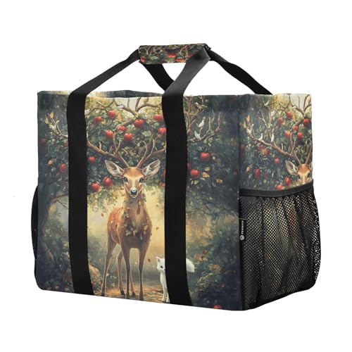 Large Waterproof Travel Tote Bag for Women Men, Fantasy Deer Fox Canvas Beach Bag with Lining & Pockets - Reusable Grocery/Laundry/Kitchen/Pool/Picnic Tote (15.4x9.8x12.8in)2