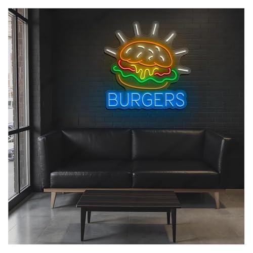 Néon Burgers lumineux 59 cm grand format pour club, fête et restaurant