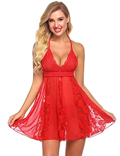 Avidlove Sexy Babydoll Nightgowns for Women Lace Baby doll Lingerie for Bride Bridal Nighty Red, S