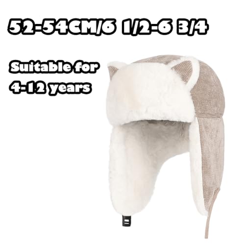 Kid Trapper Hat for Girls Boys Faux Fur Ear Flaps Hat with Ears Windproof Trooper Hat Cold Weather Snow Cap4