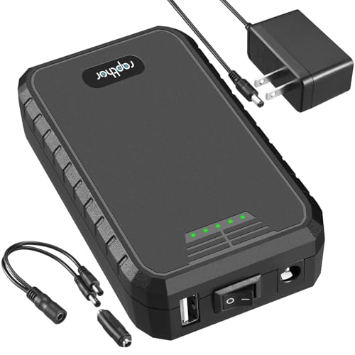 Rapthor Batería de iones de litio recargable portátil de 12 V 3250 mAh con pequeña salida de CC, incluye cargador y cable DC5521