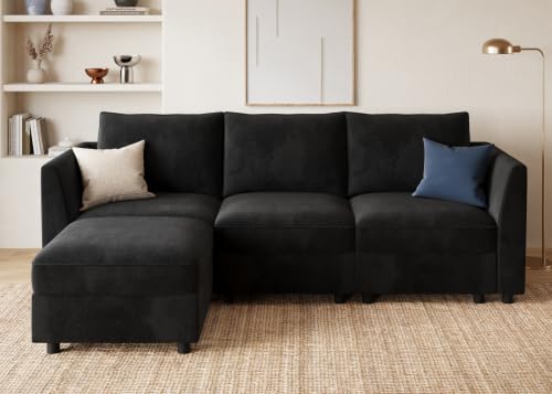 Image of HONBAY Modular Sectional L Shaped Sofa with Storage,Black
