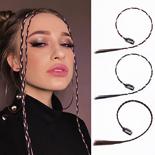 2Pcs Bangs Hair Clip In Extensions And 3Pairs 17.7 Inches（45Cm）Braid Extension Wigs With Color, Sweet Cool Girl's Boxer Braid #TOP2