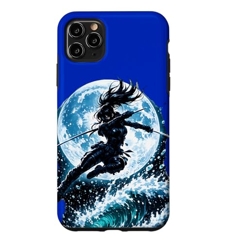 Female Anime Ninja Warrior with Swords Under Full Moon �X�}�z�P�[�X iPhone 11 Pro Max �p