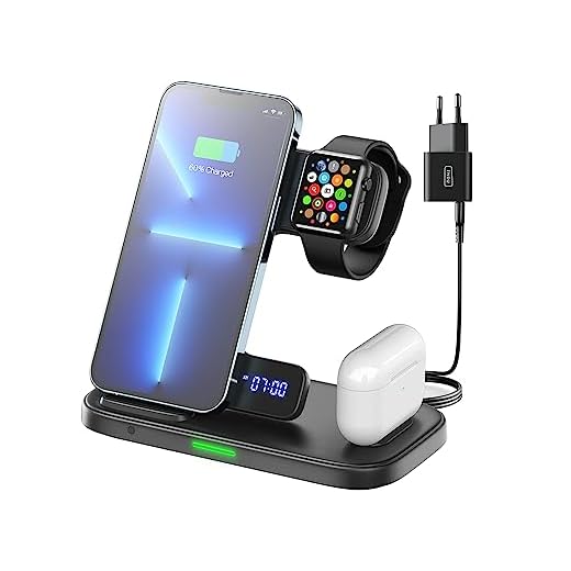 INIU 3 en 1 Chargeur sans Fil, 15W Chargeur Induction Double Bobine Lumière Adaptative pour iPhone 14/13/12/Pro/Max/Plus/XS/XR/X/Mini, Apple Watch Series 8/7/6/5/4/3/2/SE, AirPods 1/2/3/Pro/Pro 2