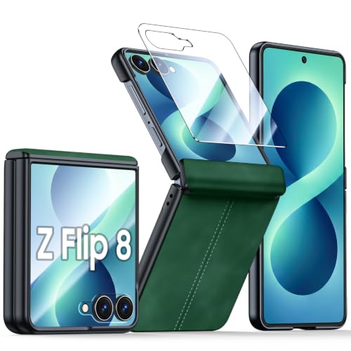 Image of for Galaxy Z Flip 8 Case with Hinge Protection & Screen Protector | Ultra Thin Stylish Leather Matte PC Durable Shockproof Cover Phone Case for Galaxy Z Flip 8-Green