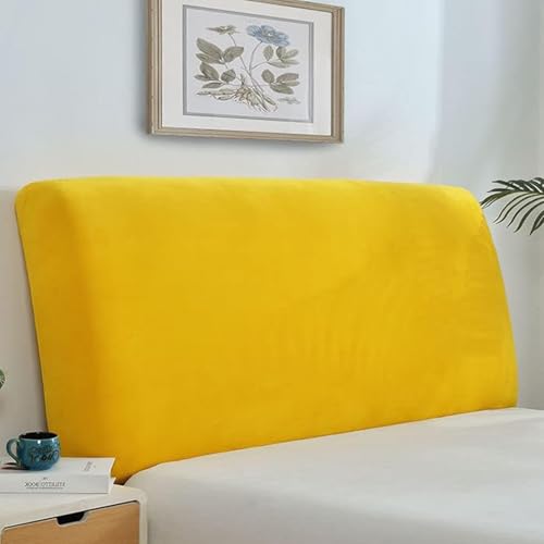 Housse de tête de lit 160 cm en velours jaune pour lits doubles