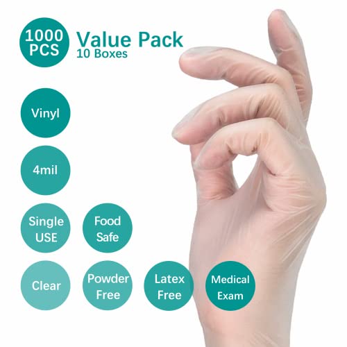 Dr.greenpanda Medium 1000Pcs Clear Vinyl Medical Exam Gloves For Healthcare Food Prep Handling Cooking Cleaning Multipurpose Great Value Light Work Latex Fre Powder Free #TOP1