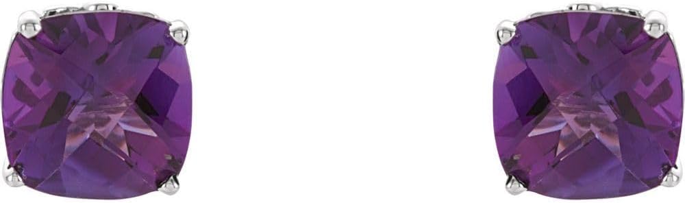Solid 14k White Gold Amethyst Stud Earrings - Image 2