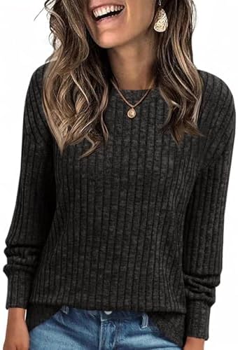 Cicy Bell Damen Pullover Leichter Rundhals Langarmshirt | Strickpullover,Oberteil,Loose Fit,Pulli,Oversize,Sweatshirt,Longsleeve,Casual,Bluse