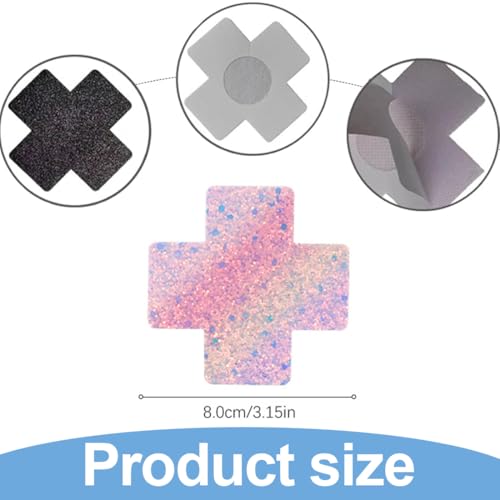 6 Paare Pasties Nippelabdeckungen Aufkleber für Frauen Brustband, wasserdicht, unsichtbar, atmungsaktiv, selbstklebend, Einweg, Kreuzform für Frauen Party Zubehör Schwarz Silber Gold Farbverlauf