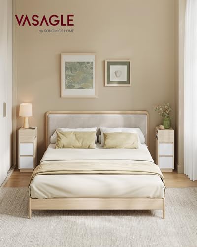 Vasagle Kailyn Collection - Comodino Stretto, Set Di 2, Tavolino, 2 Cassetti E Vano Aperto, Montaggio A Sinistra O A Destra, Camera Da Letto, Soggiorno, Beige Naturale E Bianco Nuvola LET856N01 - 2