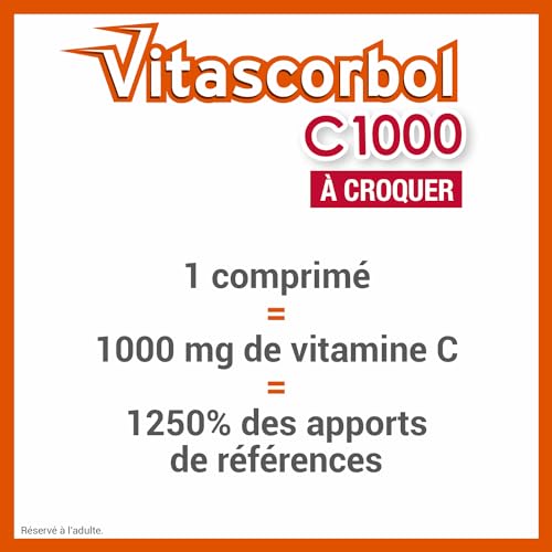 VITASCORBOL C1000 A CROQUER - Complément alimentaire Vitamine C - 20 comprimés à croquer - Goût Orange – vue 3