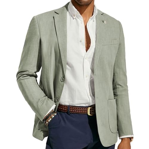 PJ PAUL JONES Chaqueta de vestir para hombre, de lino, moderna, informal, deportiva, corte regular, 2 botones, para negocios, verde claro, M
