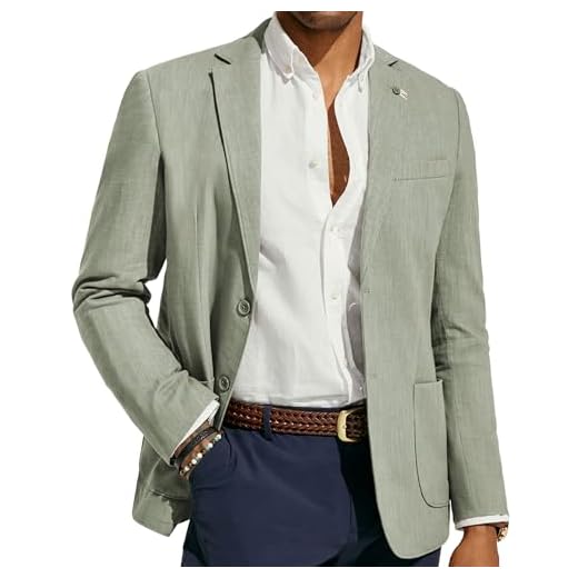 PJ PAUL JONES Chaqueta de vestir para hombre, de lino, moderna, informal, deportiva, corte regular, 2 botones, para negocios, verde claro, M
