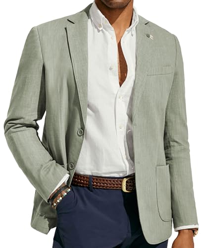 PJ PAUL JONES Blazer en lin moderne pour homme - Veste de loisirs - Coupe droite - 2 boutons - Veste de costume d'affaires, vert clair, S