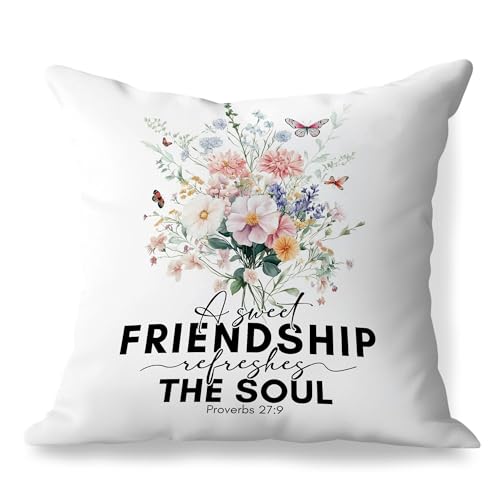 MVLJG Christian Friendship Gifts for Women Pillow Covers 18x18, Gifts for Friends Bestie BFF, a Sweet Friendship Refresh The Soul Decorative Throw Pillow Covers for Home Living Room Bedroom