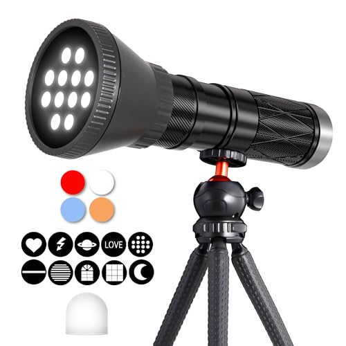 LED-Taschenlampe für Fotografie, ARSOER RGB-Dimmbares und Zoombares 4-farbiges Fülllicht aus Aluminiumlegierung mit Flexiblem Stativ/Diffusor/15...