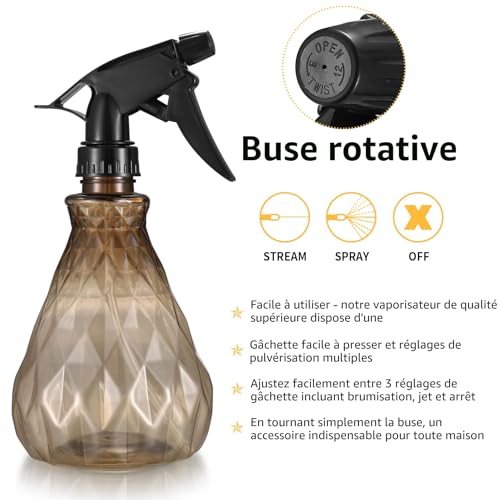 Vwoqiy 2 Pièces 500ML Vaporisateur Bouteilles Vide Rechargeable, Bouteilles Eau Plastique Vides, Flacon Pulvérisateur, Spray Bouteille pour Plantes Jardin, Nettoyage (Marron et Vert) – vue 4