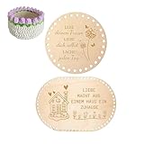 VYNZOR 2 Stück Holzböden für Häkelkörbe, Rund und Oval mit Inspirierenden Sprüchen, DIY Häkelkorb Set, Handarbeit Basteln, Basis für Körbe, Häkelzubehör, Handwerk Set für Korbflechten