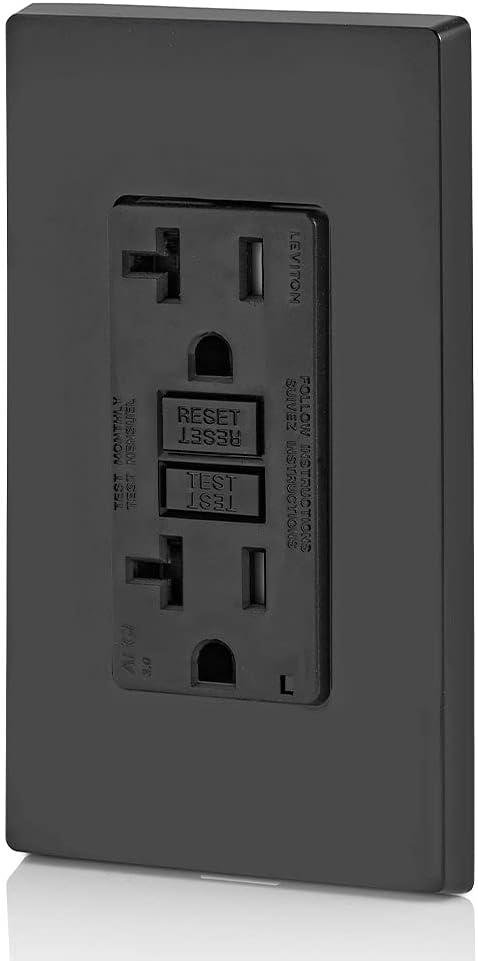 Leviton AFTR2-E 20-Amp, 120-Volt SmartlockPro Outlet Branch Circuit Arc-Fault Circuit Interrupter (AFCI) Receptacle, Wallplate Included, Black - Electrical Cables - 