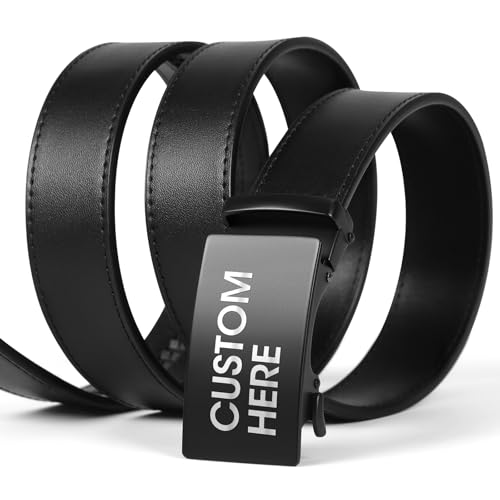 Personalized Leather Belt for Men, Mens Belts with Custom Name Buckle, Gifts for Boyfriend Father Friends Birthdays
