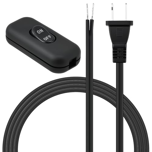 UBANU Inline Cord Switch with 10FT Lamp Power Cord Polarized Plug Stripped Ends On Off Button Control Light Appliance Switch for Table Floor Lamp Repair & LED Appliance Wiring (Black)
