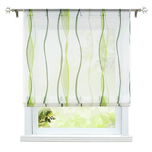 ESLIR Raffrollo Wohnzimmer Raffgardine mit Tunnelzug Gardinen Transparent Bändchenrollo Modern Vorhänge Mit Wellen-Druck Grün BxH 120x140cm 1 Stück