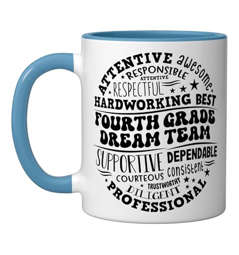 Fourth Grade Dream Team Teacher 4th Grade Back to School Ceramic Mug, Blue/White
