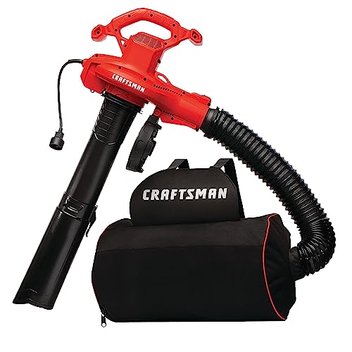 CRAFTSMAN 3-in-1 Leaf Blower, Vacuum and Mulcher, Backpack Blower Up to 260 MPH, 12 Amp, Corded Electric Leaf Collector (CMEBL7000)